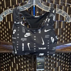 Nike Women's Black and White Logo Sports Bra Size M
